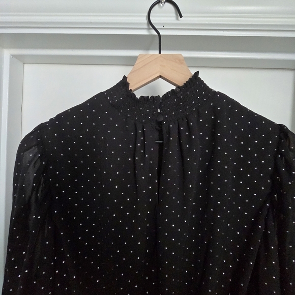1 State Smocked Ruffle Dress in Black and Silver Polka Dots Size M - Picture 5 of 6